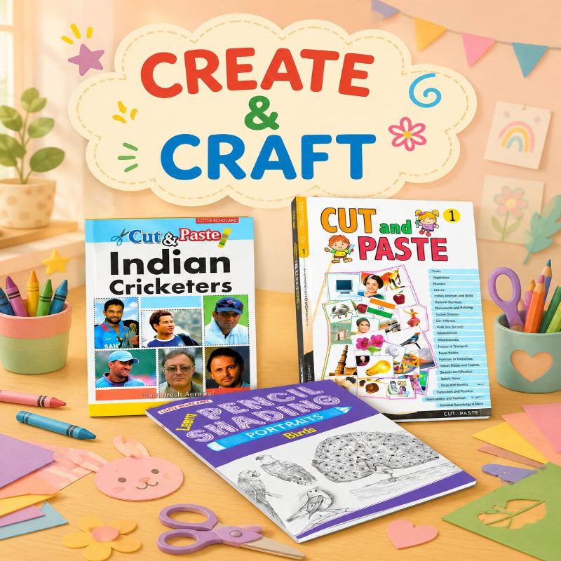 Little Scholarz Create and Craft collection — cut and paste pencil shading and magic book sets for kids aged 4–10