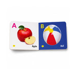 Little Scholarz Alphabet board book inside pages showing Apple and Ball for toddlers