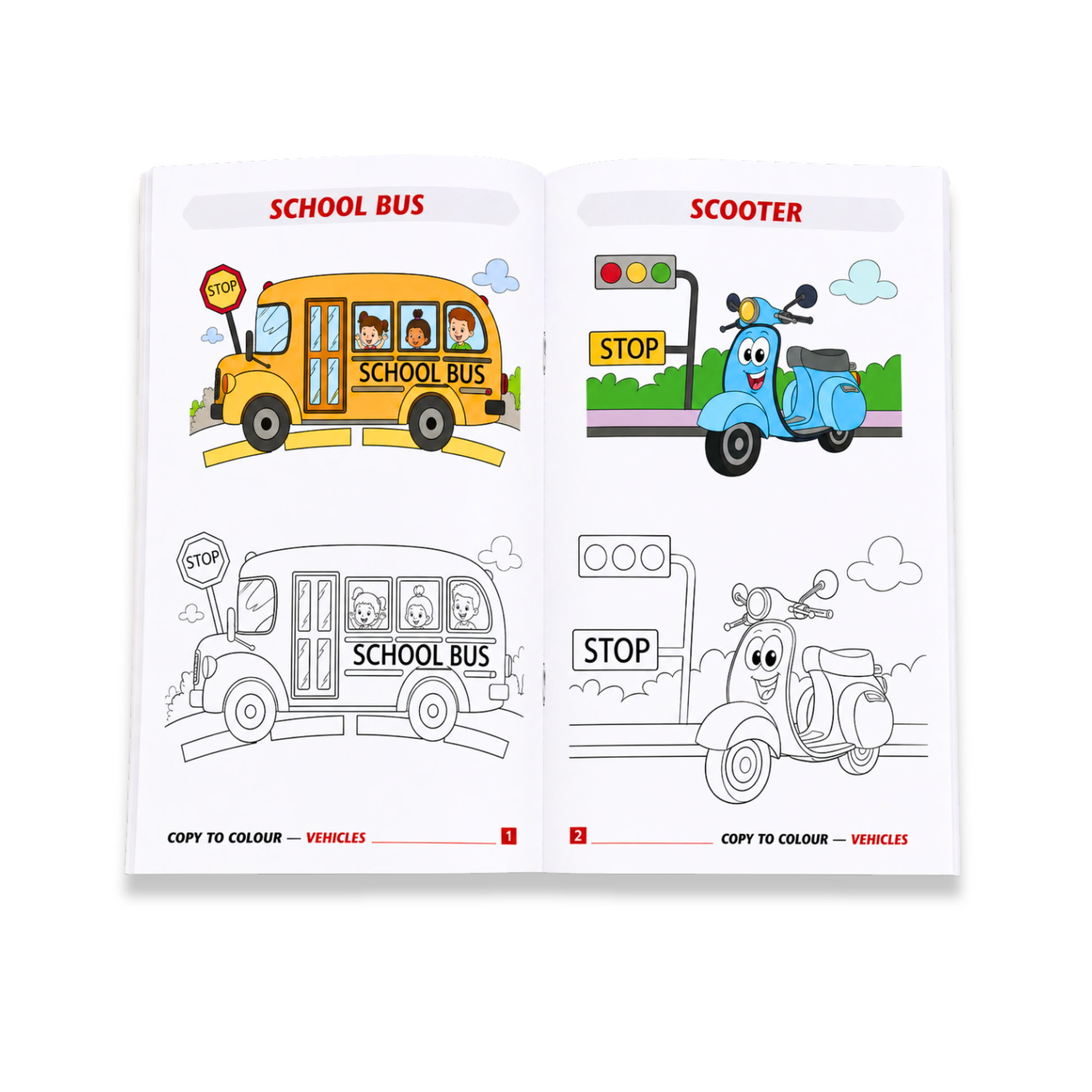 Vehicles Copy to Colour Book for Kids