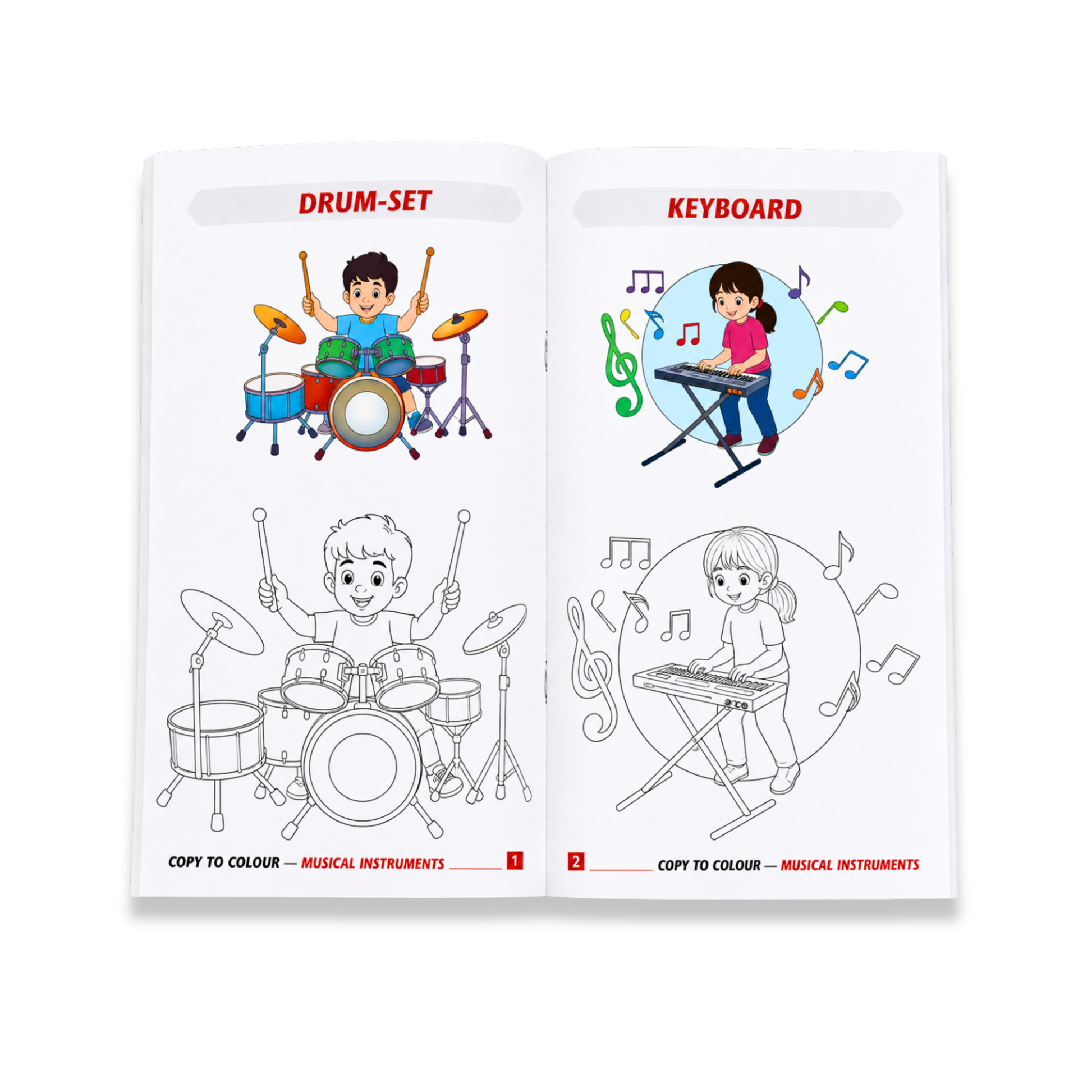 Musical Instruments Copy to Colour Book for Kids