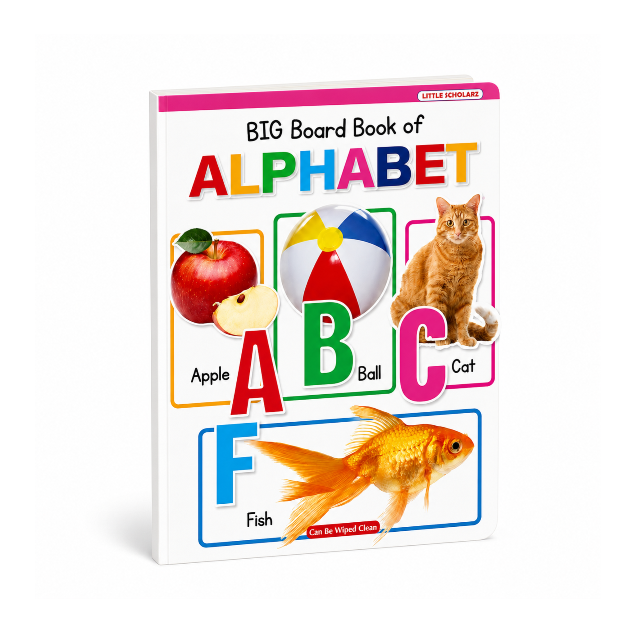 Big Board Book of Alphabet by Little Scholarz — ABC learning board book for toddlers showing apple ball cat and fish with letters