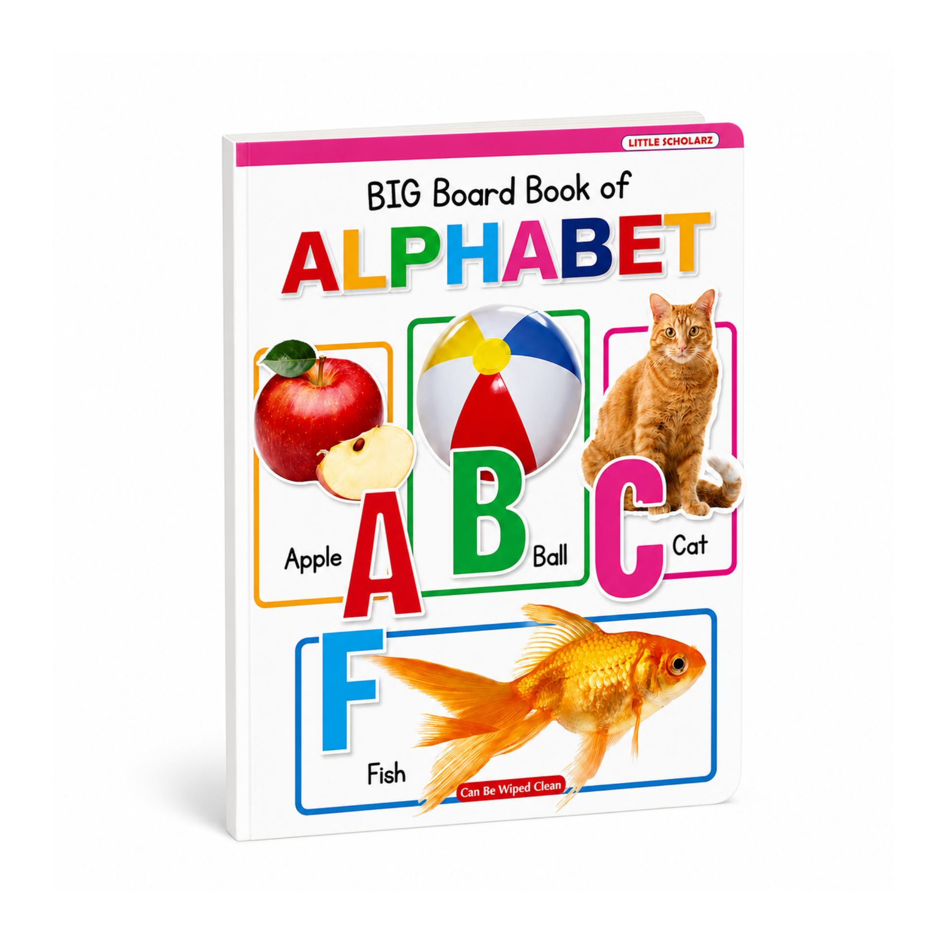 Big Board Book of Alphabet by Little Scholarz — ABC learning board book for toddlers showing apple ball cat and fish with letters