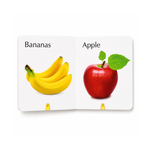 Big Board Book of Fruits inside pages showing bananas and apple with real-life images for early learning