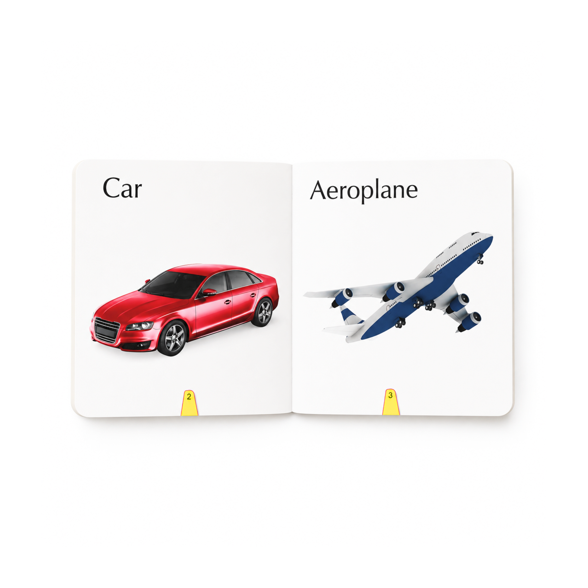 Big Board Book of Vehicles inside pages showing car and aeroplane with real-life images for early learning