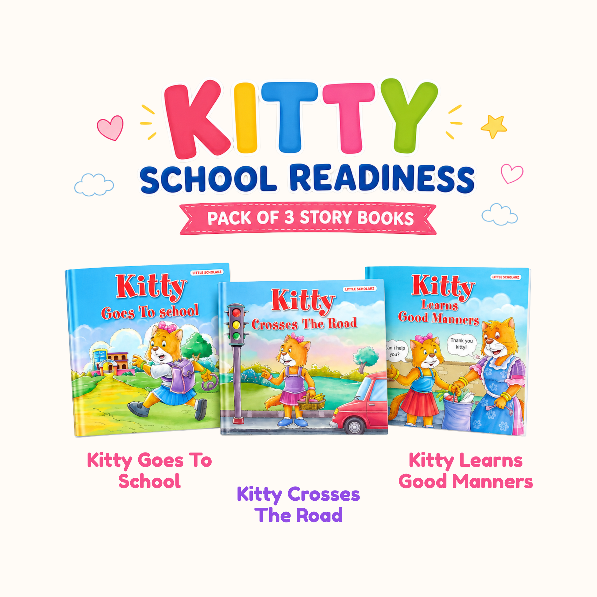 Kitty School Readiness Story Set for Kids — Pack of 3