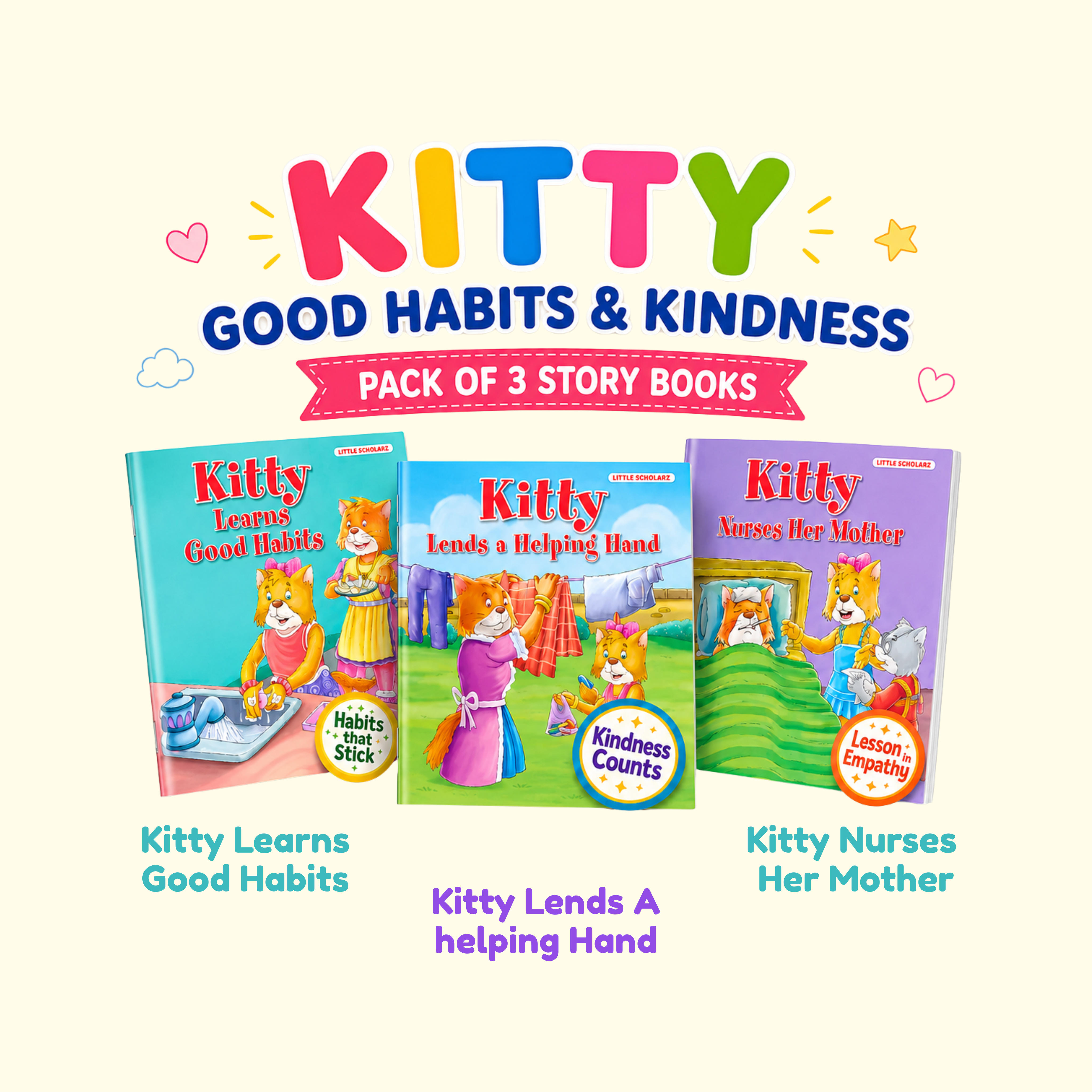 Kitty Good Habits & Kindness Story Set for Kids — Pack of 3