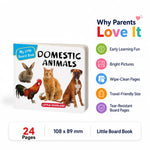 Little Scholarz Domestic Animals board book features with wipe clean pages and bright pictures