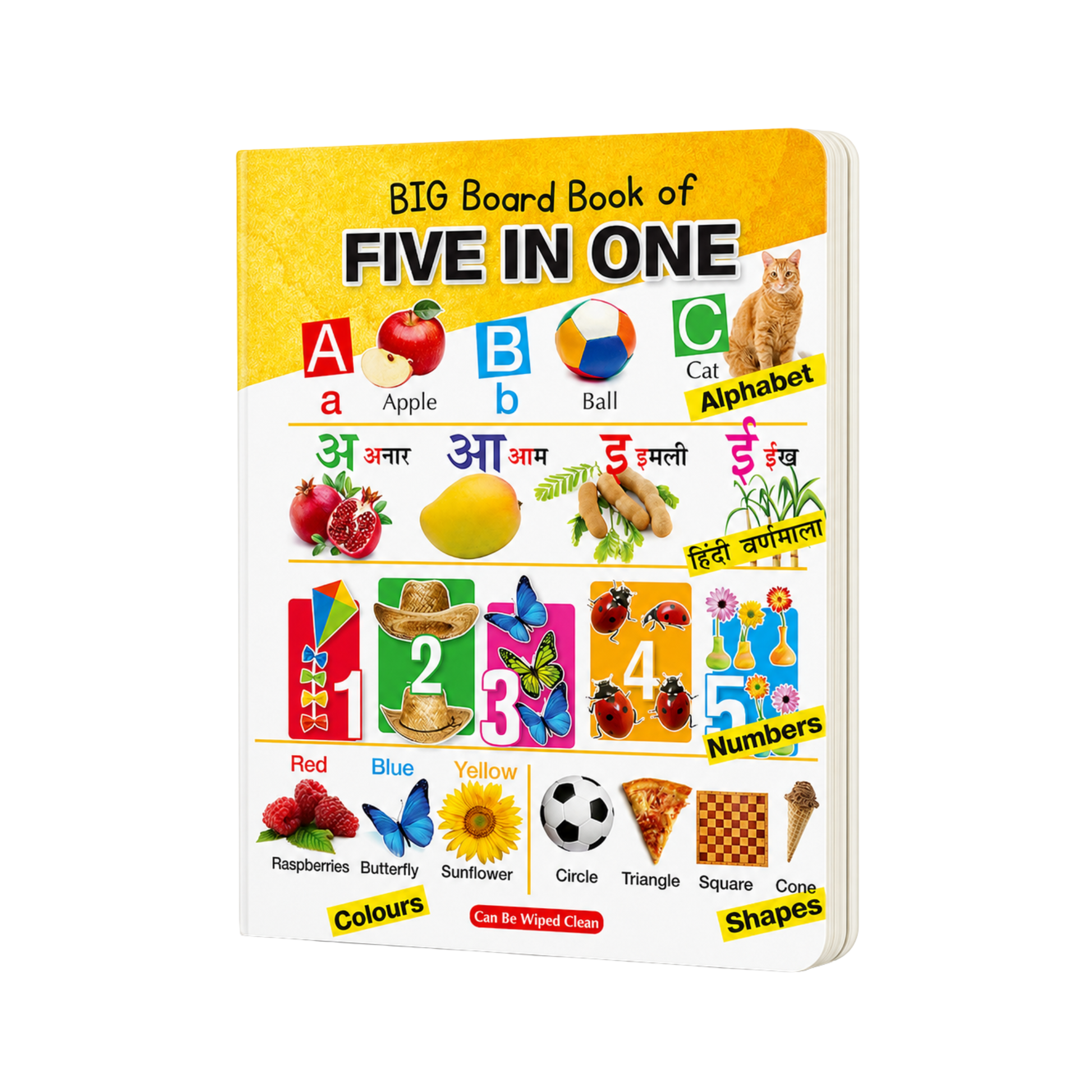 Big Board Book of Five in One by Little Scholarz — alphabet Hindi Varnamala numbers colours and shapes board book for toddlers