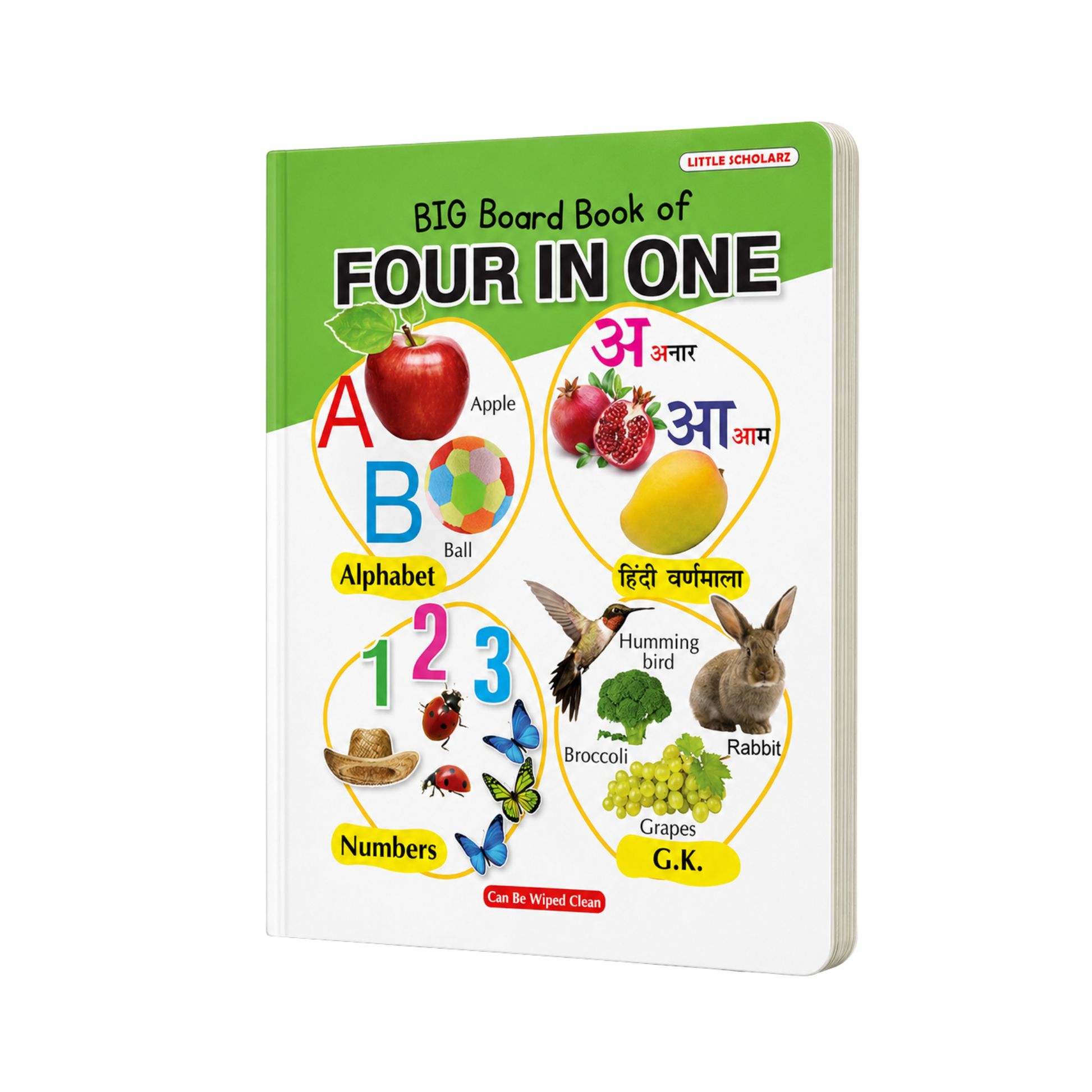 Big Board Book of Four in One by Little Scholarz — alphabet Hindi Varnamala numbers and GK board book for toddlers