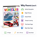Big Board Book of Vehicles features — vehicle recognition transport learning bright pictures simple words thick board pages wipe clean 16 pages