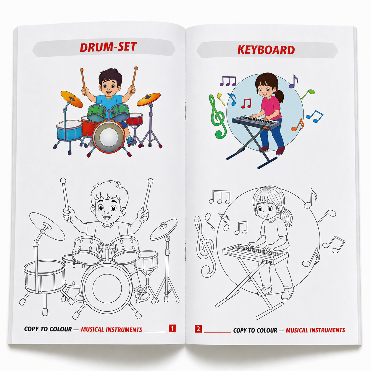 Musical Instruments Copy to Colour Book for Kids