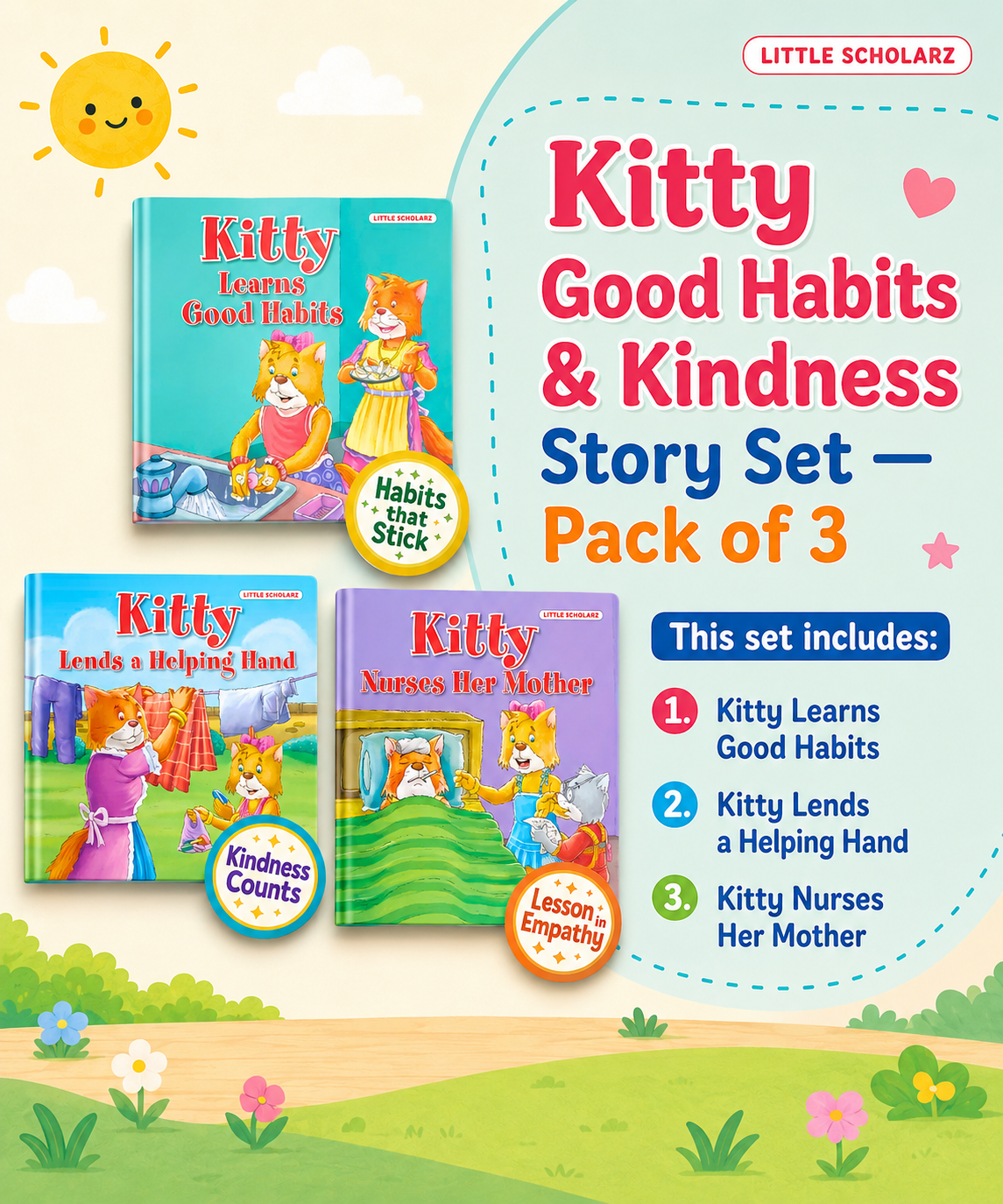 Kitty Good Habits & Kindness Story Set for Kids — Pack of 3