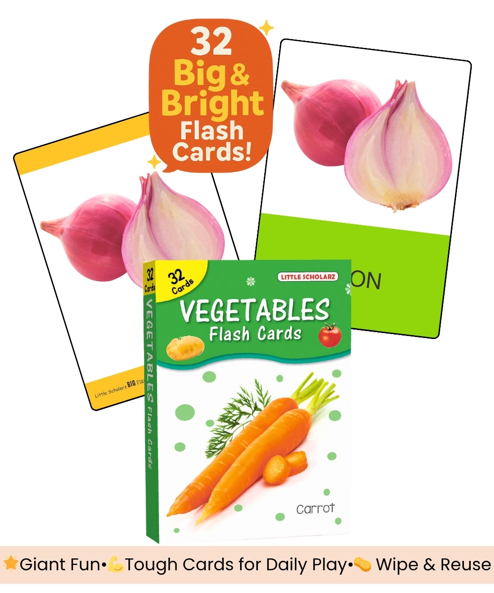 Set of vegetables flash cards with carrots and garlic on a white background